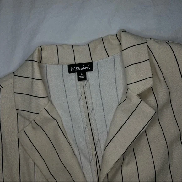 MESSINI Linen Blazer Large Beige Half Sleeve - Shoulder Pads - Business Formal - Picture 3 of 8
